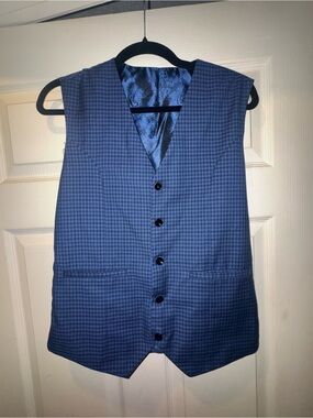 French Crown Blue Houndstooth Plaid Waistcoat Vest